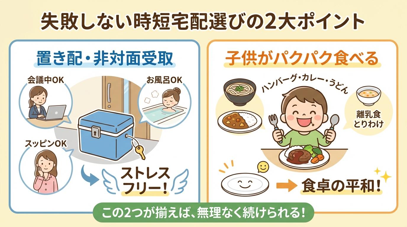 失敗しない時短宅配選びの2大ポイント：置き配と子供の食卓の平和