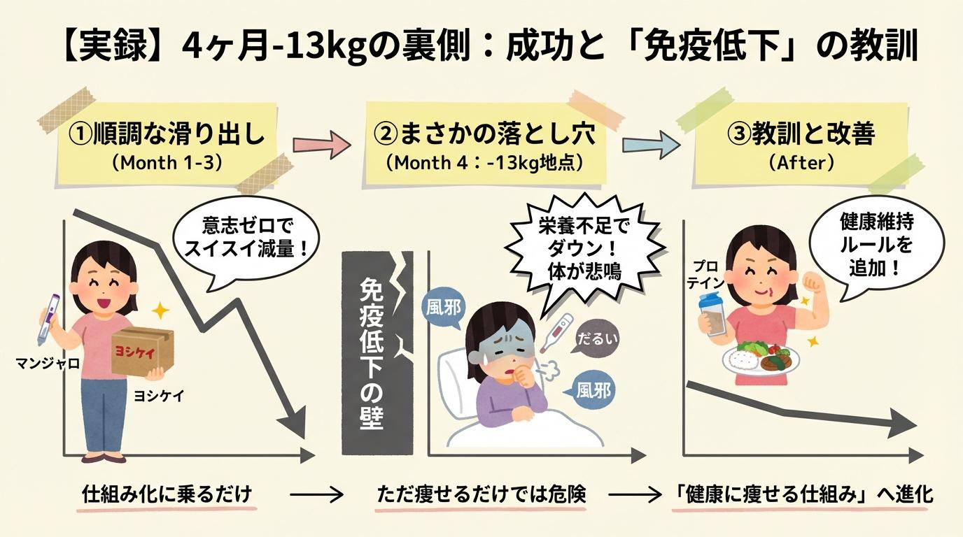 4ヶ月13kg減の裏側：成功と免疫低下の教訓