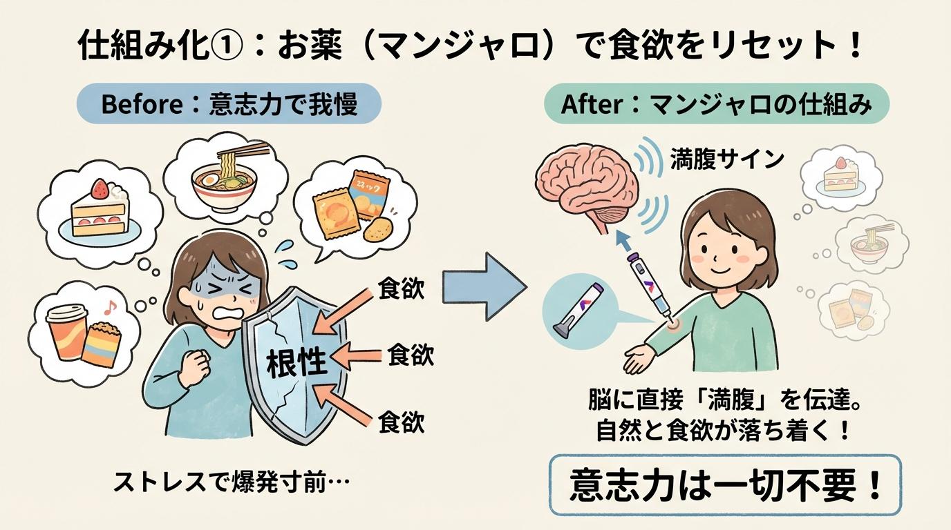 マンジャロで食欲をリセット！意志の力不要の仕組み