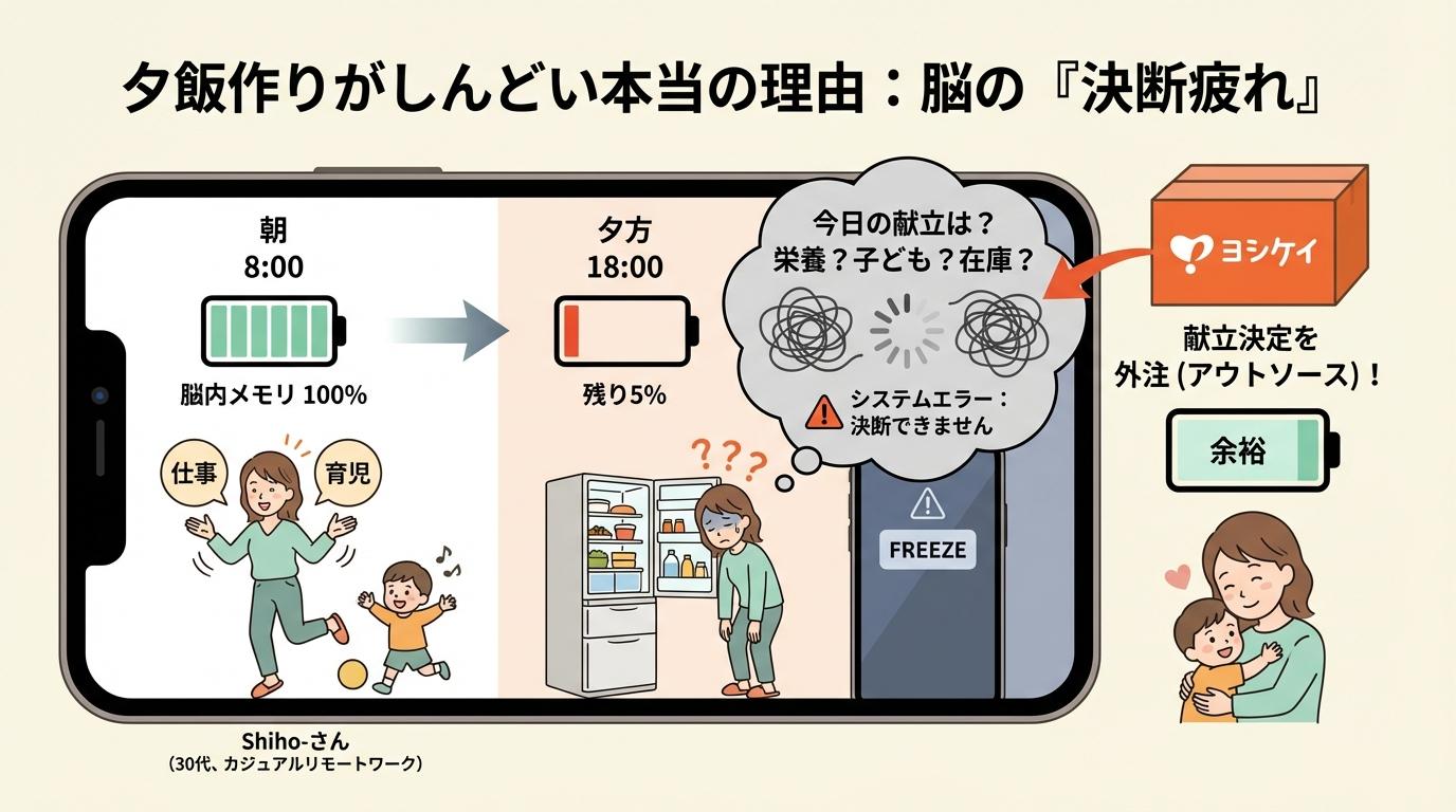 スーパーのついで買いとヨシケイのスマホ注文の比較イメージ
